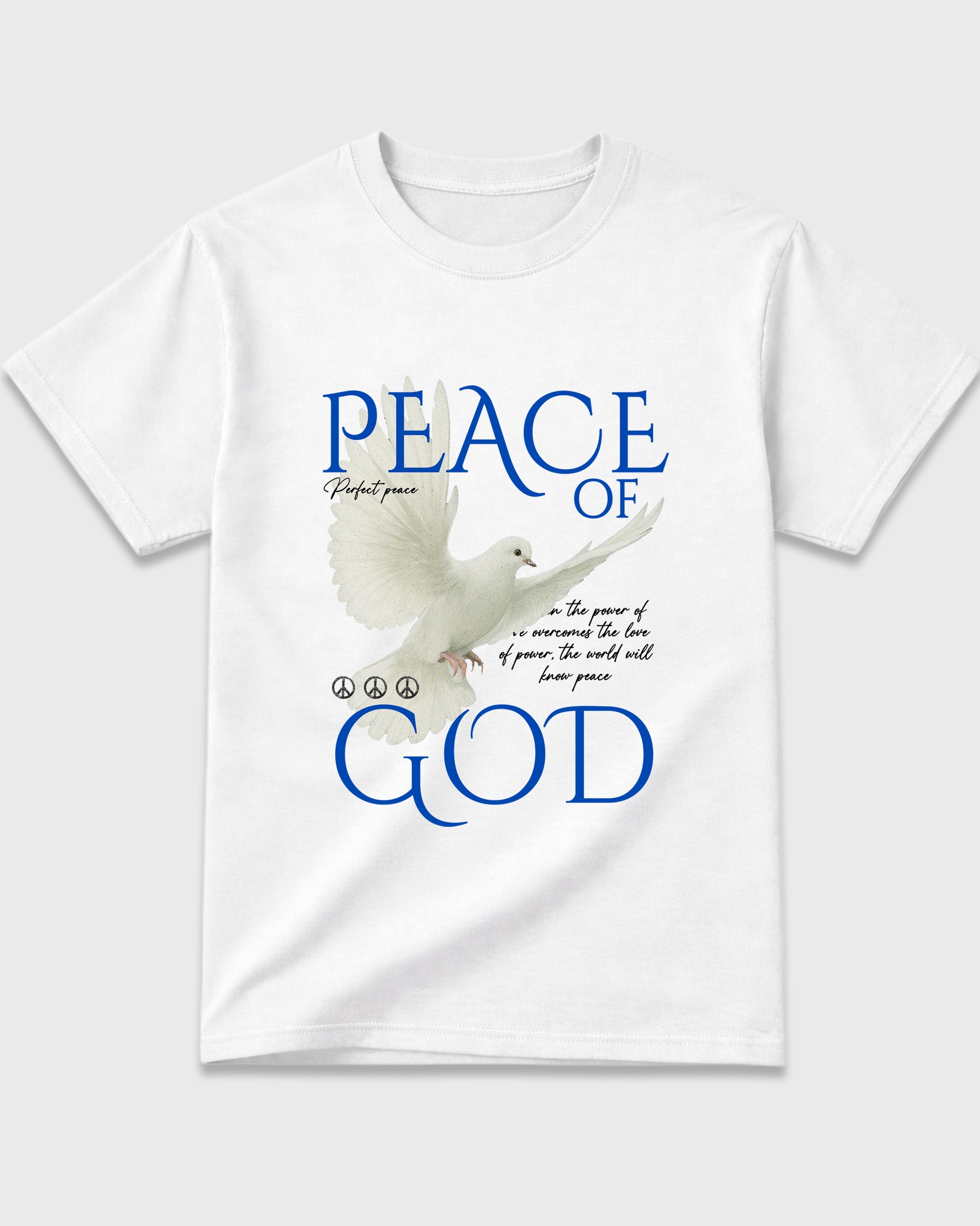 Peace of God Graphic T-Shirt featuring original streetwear artwork designed to match the Air Jordan 1 Royal. White 2 Graphic T-Shirt.