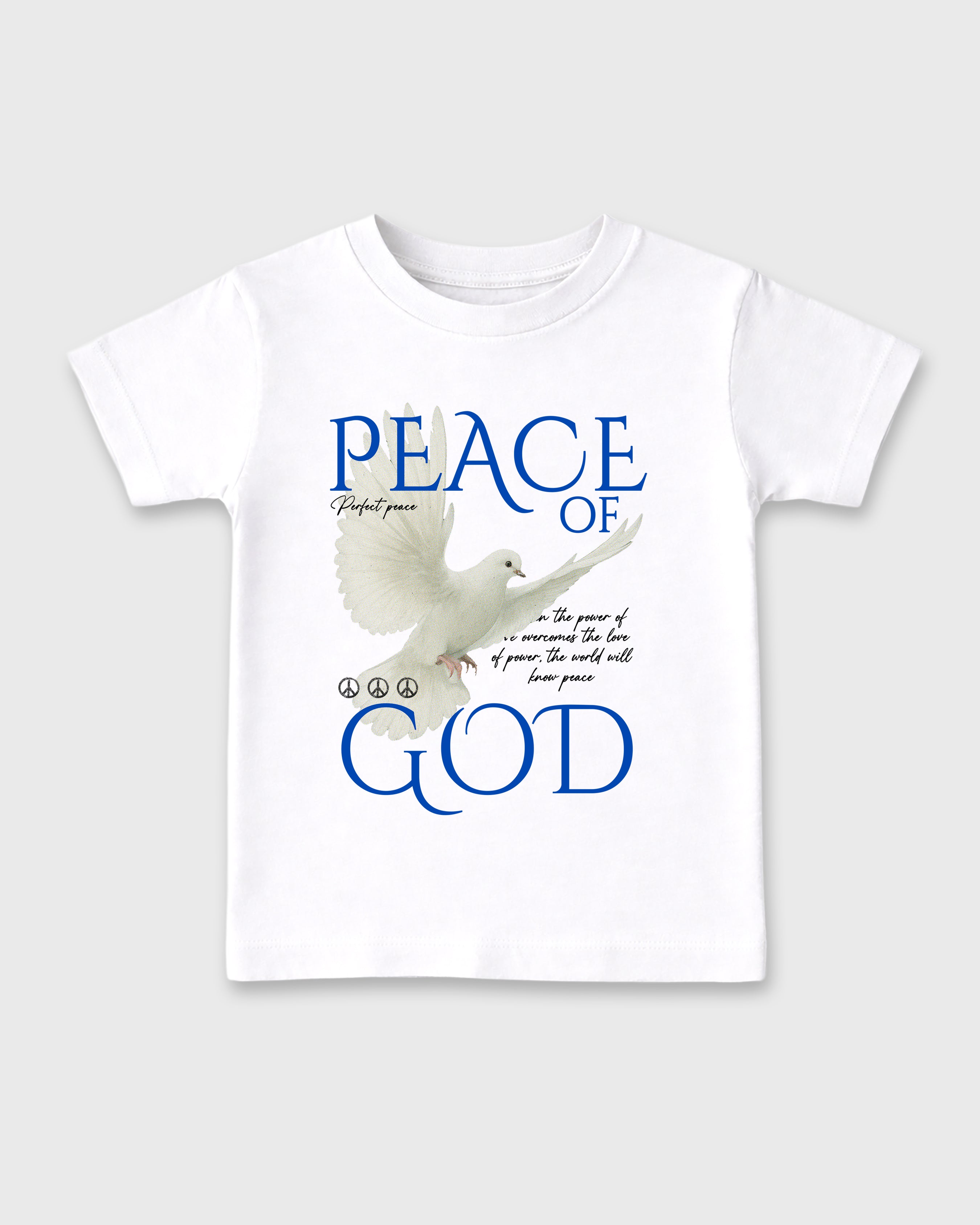 Peace of God Baby & Kids Graphic T-Shirt featuring original artwork designed to match the Air Jordan 1 Royal. White 2 Kids Graphic Tee.