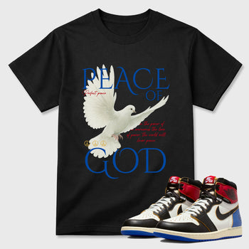 Sneaker match tees – Sneaker Tees To Match Air Jordan 1 Union x Fragment Shoes – Peace of God Tee Black 1