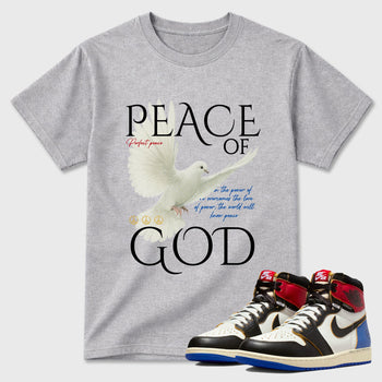 Sneaker match tees – Sneaker Tees To Match Air Jordan 1 Union x Fragment Shoes – Peace of God Tee Heather Grey 1