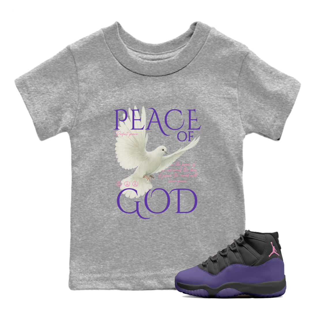 Sneaker match tees – Sneaker Tees To Match Air Jordan 11 Canyon Purple Shoes – Peace of God Kids T-Shirt Heather Grey 1