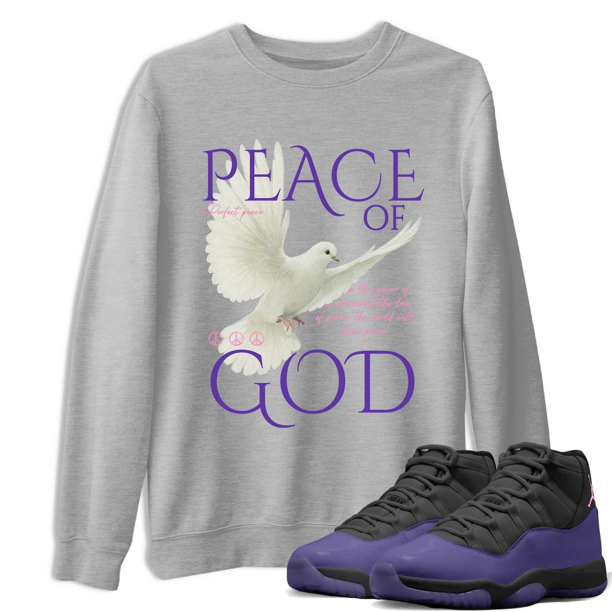 Sneaker match tees – Sneaker Tees To Match Air Jordan 11 Canyon Purple Shoes – Peace of God Tee Heather Grey 1