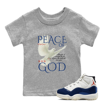 Sneaker Threads – Sneaker Tees To Match Air Jordan 11 Rare Air – Peace of God Youth Graphic Tee Heather Grey 1. Perfect for Jordan releases 2025 colorways.