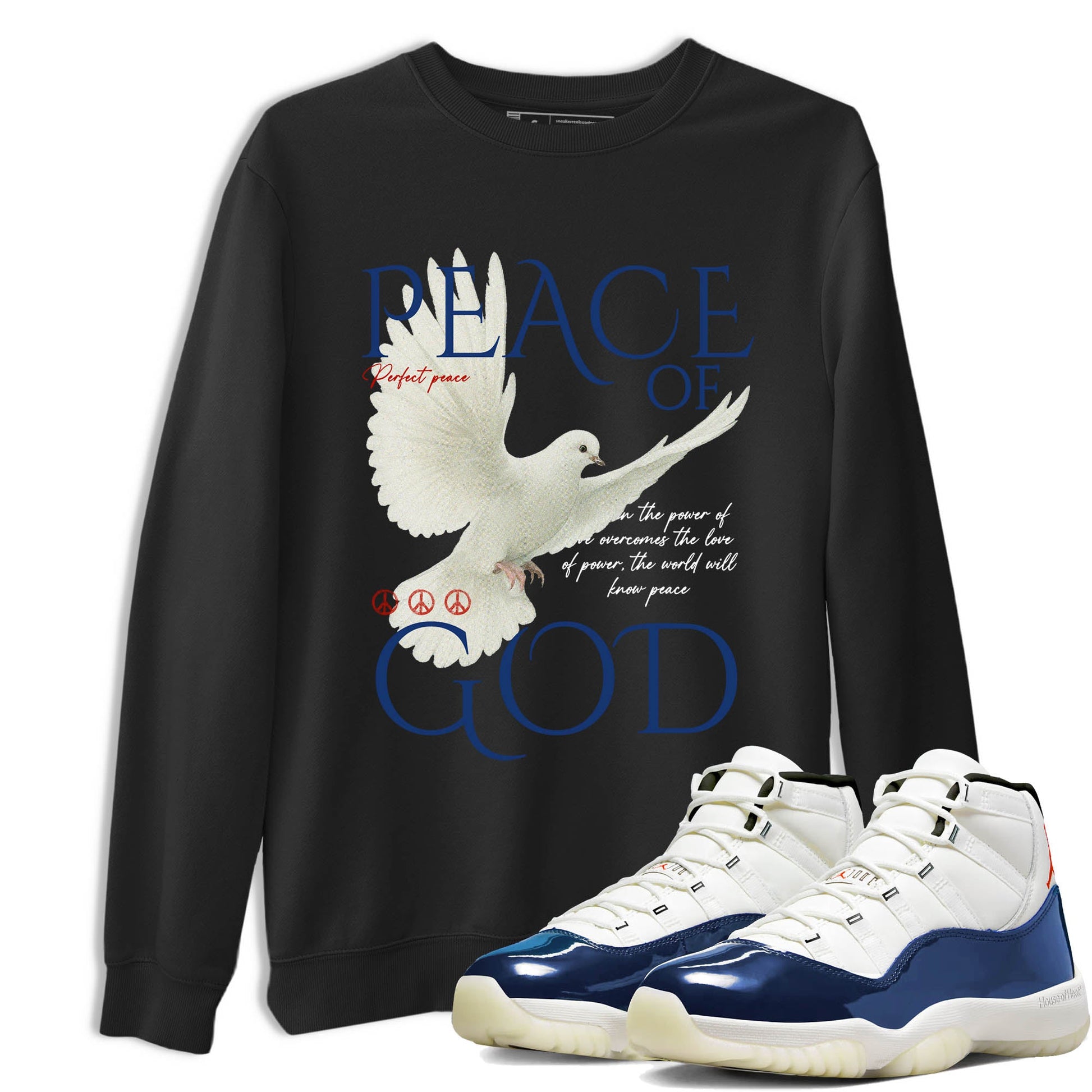 Sneaker Threads – Sneaker Tees To Match Air Jordan 11 Rare Air – Peace of God Graphic Tee Black 1. Perfect for Jordan releases 2025 colorways.