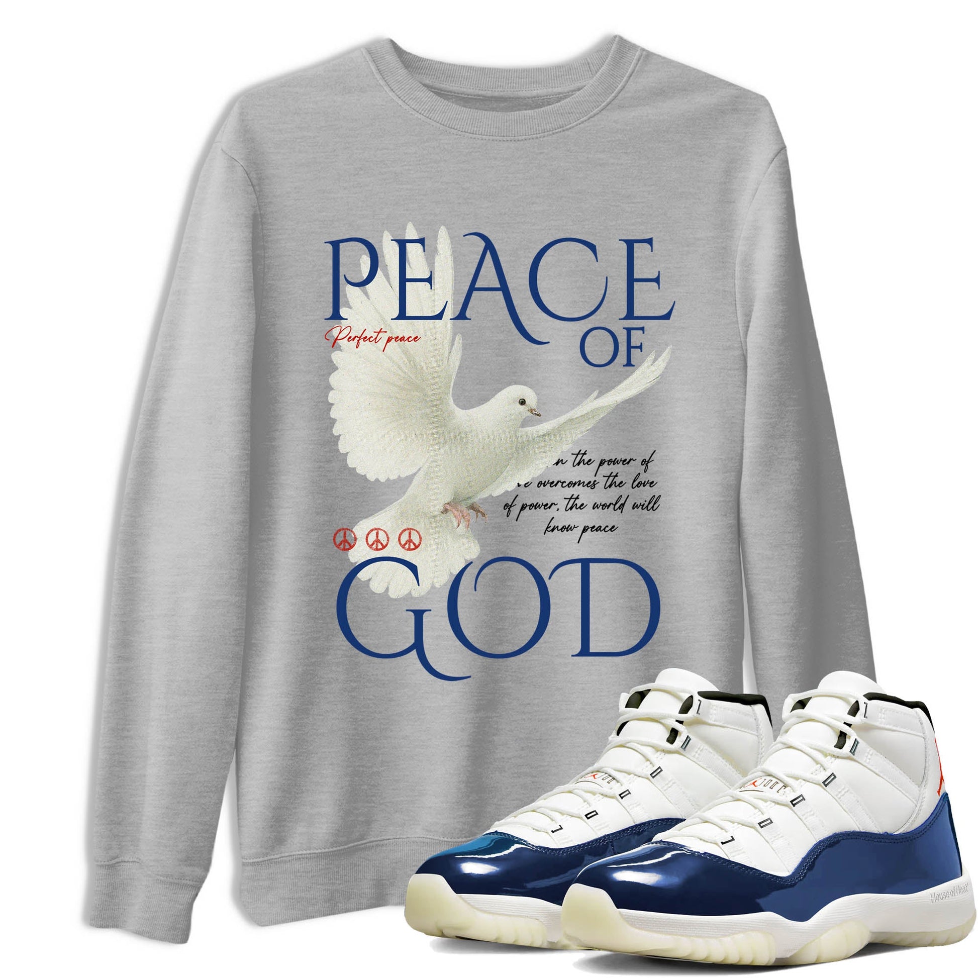 Sneaker Threads – Sneaker Tees To Match Air Jordan 11 Rare Air – Peace of God Graphic Tee Heather Grey 1. Perfect for Jordan releases 2025 colorways.