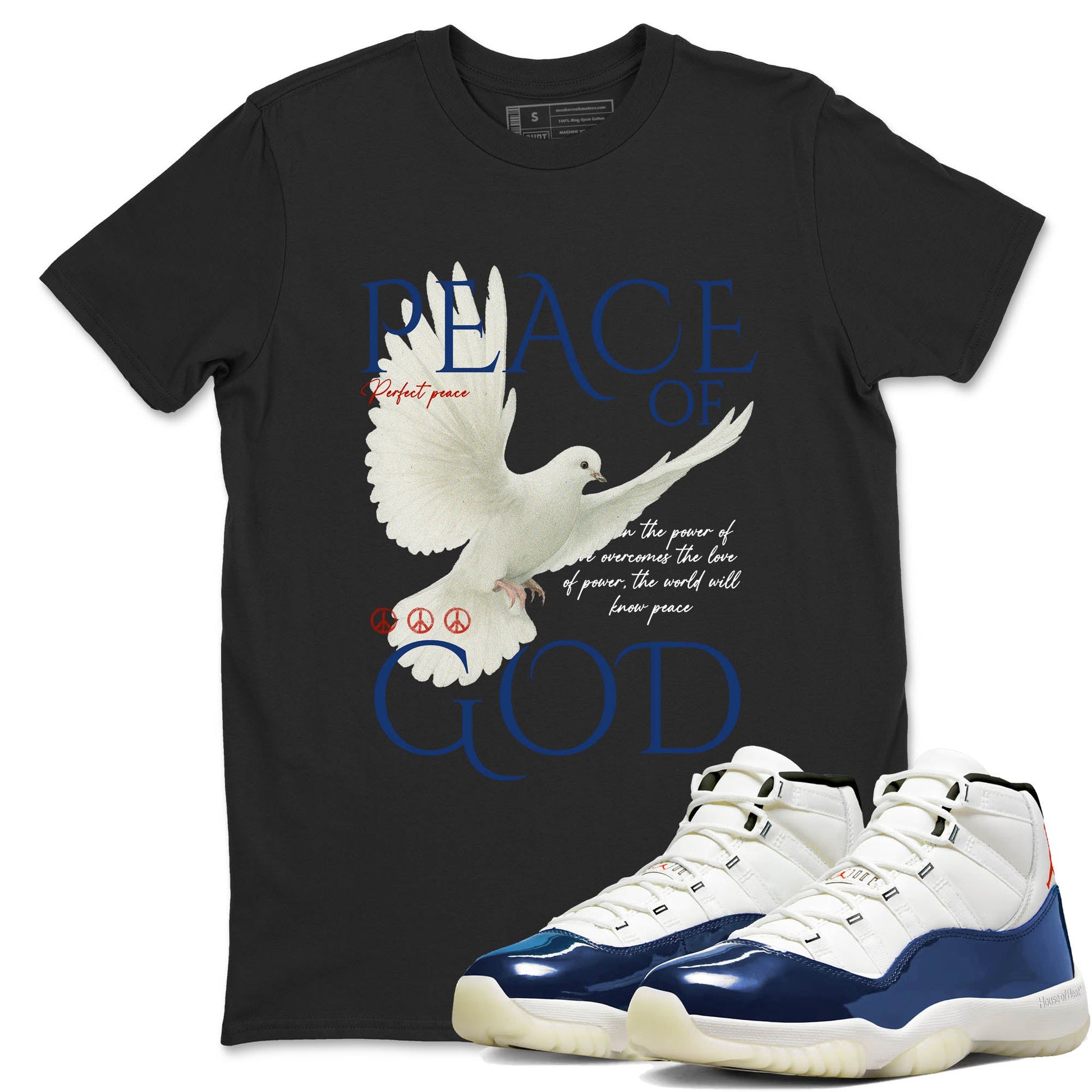 Sneaker Threads – Sneaker Tees To Match Air Jordan 11 Rare Air – Peace of God Graphic Tee Black 1. Perfect for Jordan releases 2025 colorways.