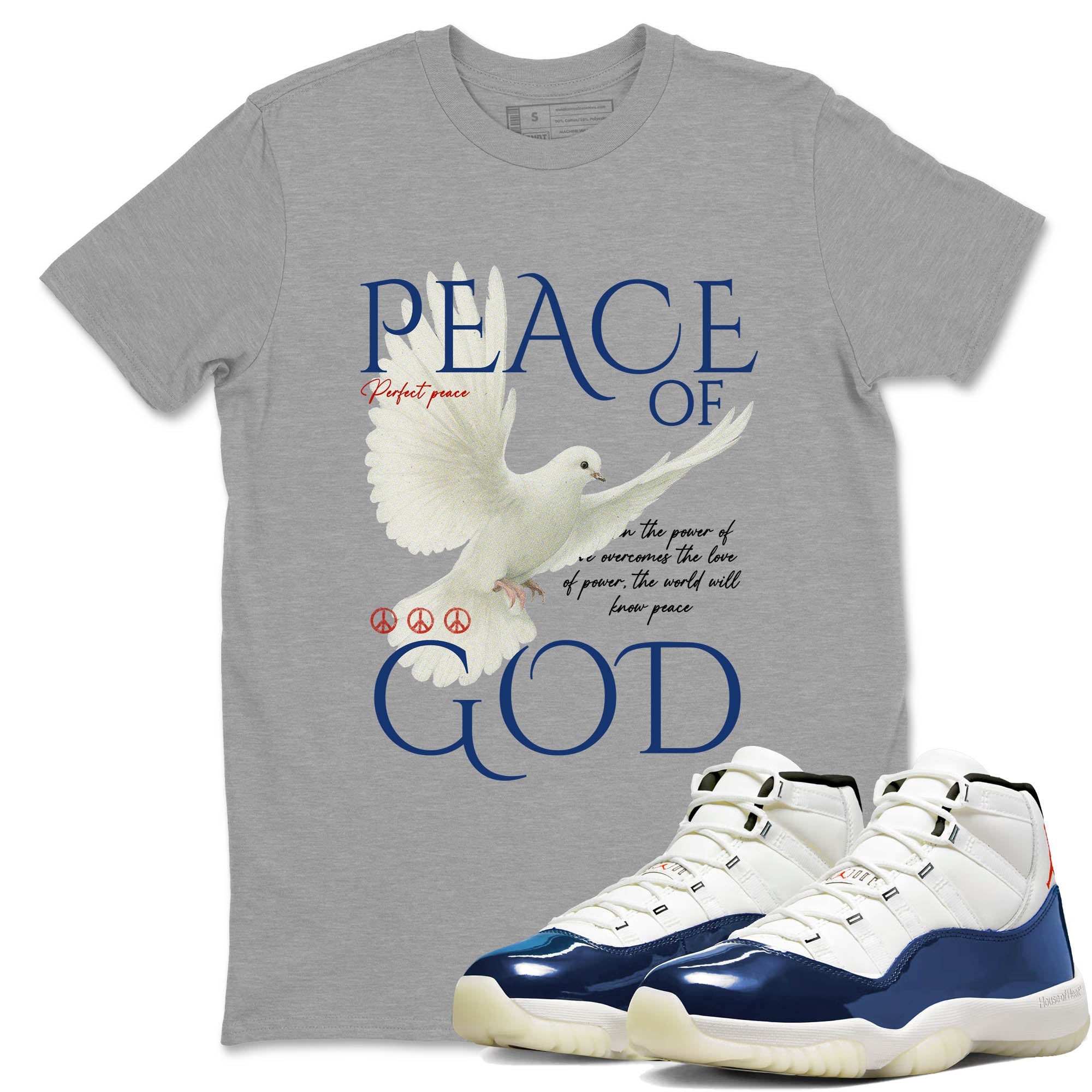 Sneaker Threads – Sneaker Tees To Match Air Jordan 11 Rare Air – Peace of God Graphic Tee Heather Grey 1. Perfect for Jordan releases 2025 colorways.