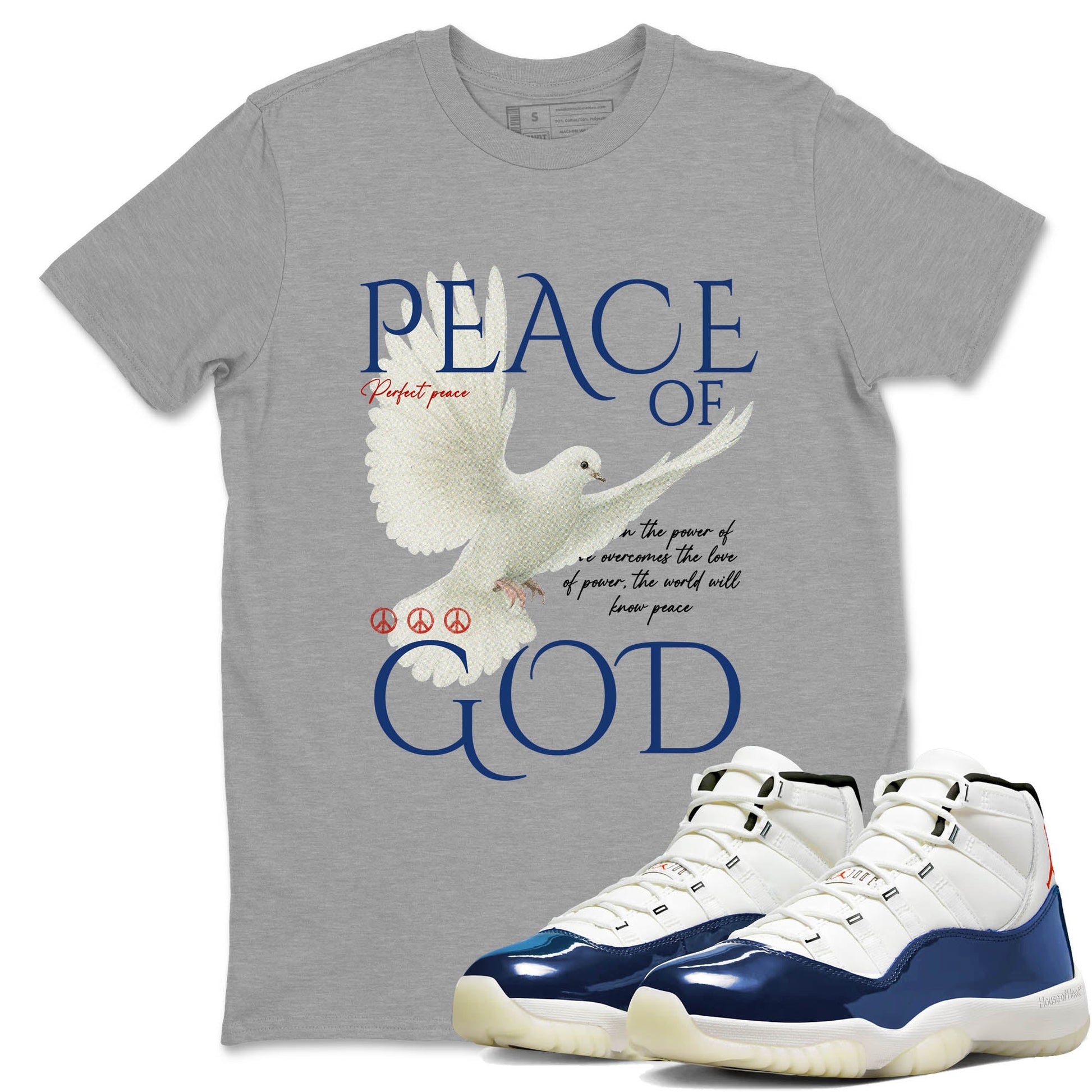 Sneaker Threads – Sneaker Tees To Match Air Jordan 11 Rare Air – Peace of God Graphic Tee Heather Grey 1. Perfect for Jordan releases 2025 colorways.