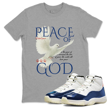 Sneaker Threads – Sneaker Tees To Match Air Jordan 11 Rare Air – Peace of God Graphic Tee Heather Grey 1. Perfect for Jordan releases 2025 colorways.
