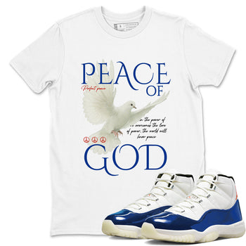 White t-shirt with 'Peace of God' design and matching sneakers on a white background