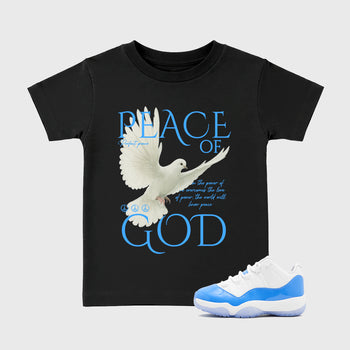 Sneaker match tees – Sneaker Tees To Match Air Jordan 11 University Blue Shoes – Peace of God Kids T-Shirt Black 1