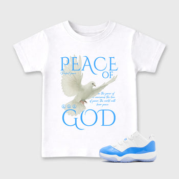 Sneaker match tees – Sneaker Tees To Match Air Jordan 11 University Blue Shoes – Peace of God Kids T-Shirt White 1