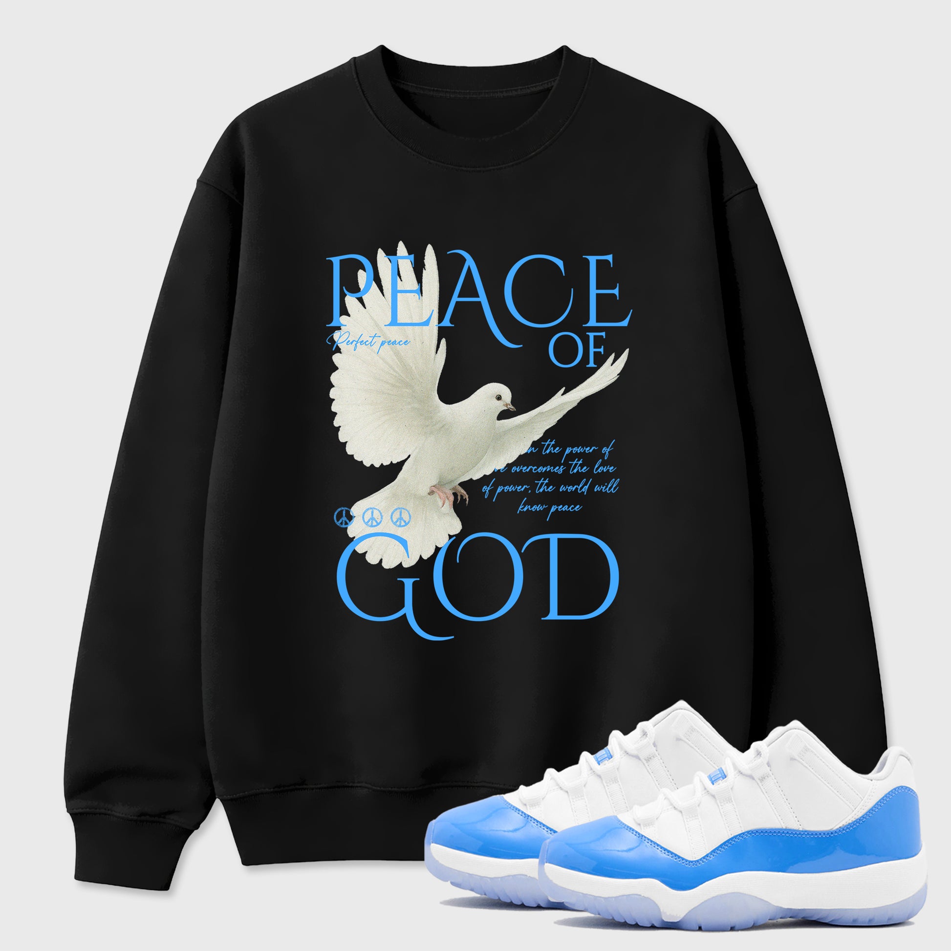 Sneaker match tees – Sneaker Tees To Match Air Jordan 11 University Blue Shoes – Peace of God Tee Black 1