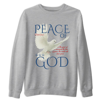 Peace of God sneaker match t-shirt styled to complete your fit with the Air Jordan 12 French Blue sneakers, shown in Heather Grey 2.