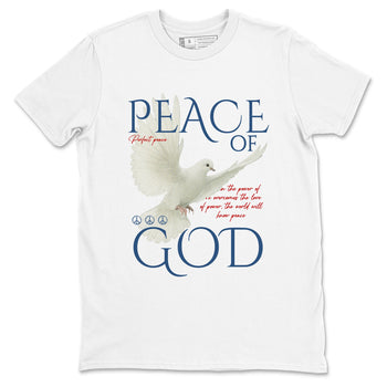 Peace of God sneaker match t-shirt styled to complete your fit with the Air Jordan 12 French Blue sneakers, shown in White 2.