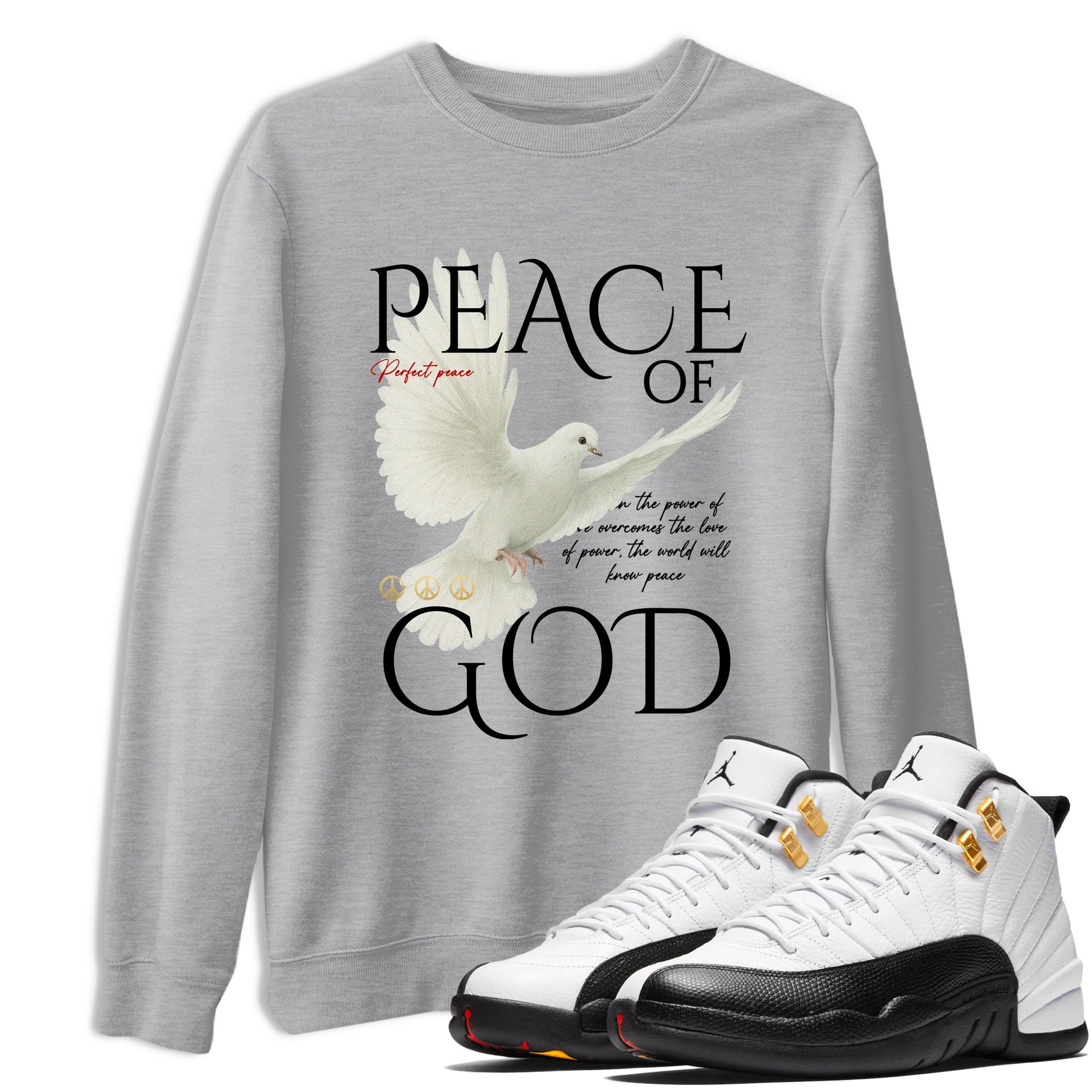 Sneaker match tees – Sneaker Tees To Match Air Jordan 12 Taxi Shoes – Peace of God Tee Heather Grey 1
