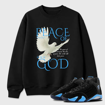 Sneaker match tees – Sneaker Tees To Match Air Jordan 14 University Blue Shoes – Peace of God Tee Black 1