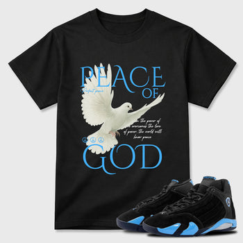 Sneaker match tees – Sneaker Tees To Match Air Jordan 14 University Blue Shoes – Peace of God Tee Black 1
