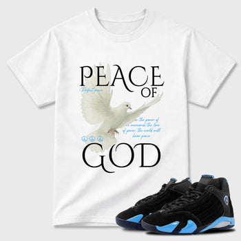 Sneaker match tees – Sneaker Tees To Match Air Jordan 14 University Blue Shoes – Peace of God Tee White 1