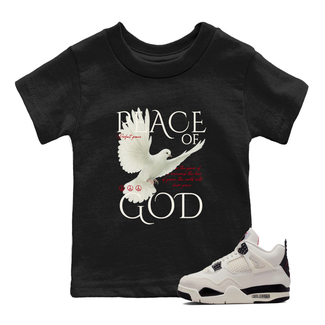 Sneaker match tees – Sneaker Tees To Match Air Jordan 4 Flight Club Shoes – Peace of God Kids T-Shirt Black 1