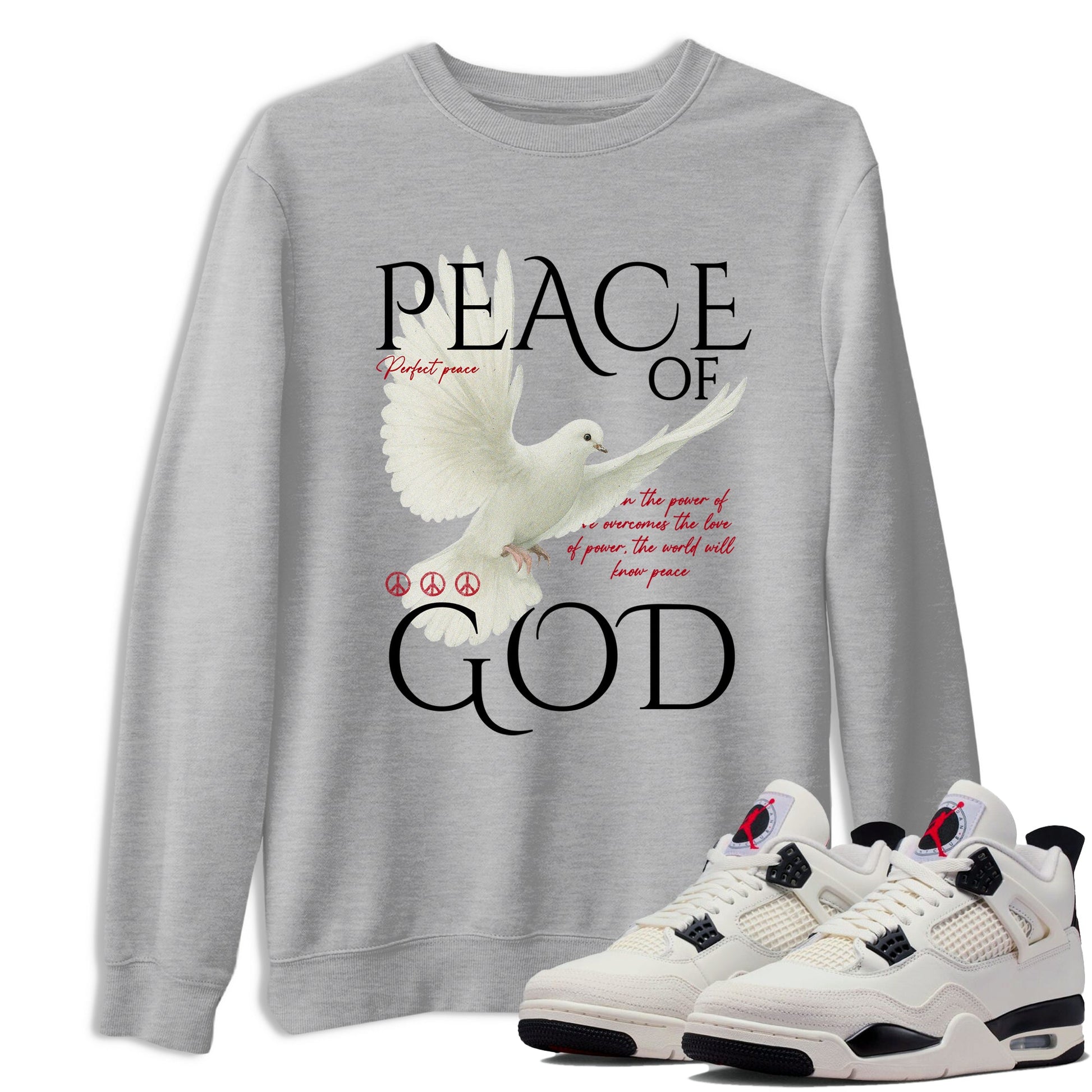 Sneaker match tees – Sneaker Tees To Match Air Jordan 4 Flight Club Shoes – Peace of God Tee Heather Grey 1