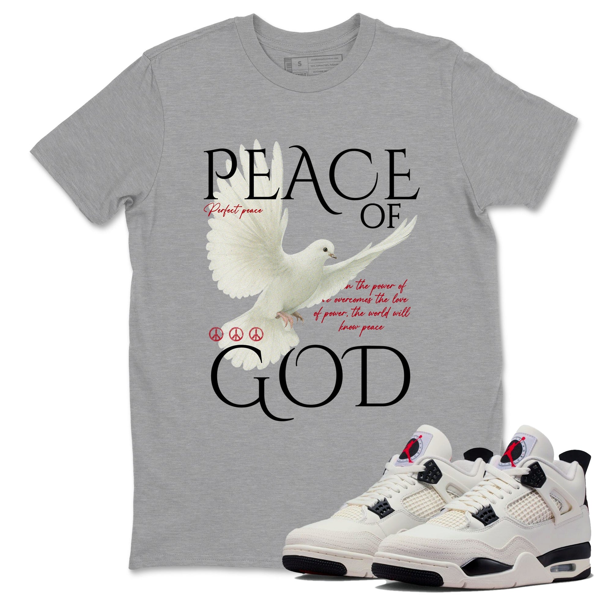 Sneaker match tees – Sneaker Tees To Match Air Jordan 4 Flight Club Shoes – Peace of God Tee Heather Grey 1