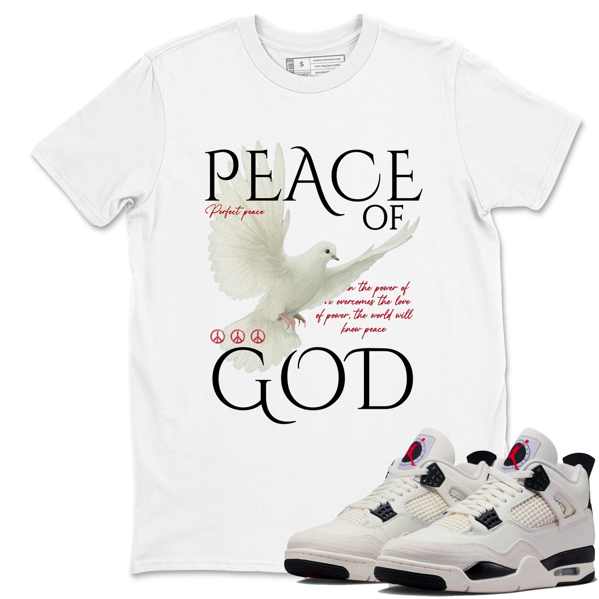 Sneaker match tees – Sneaker Tees To Match Air Jordan 4 Flight Club Shoes – Peace of God Tee White 1