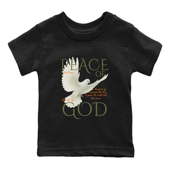 Sneaker match tees – Sneaker Tees To Match Undefeated inspired colorways Air Jordan 4 OG Olive Shoes  – Peace of God Kids T-Shirt Black 2