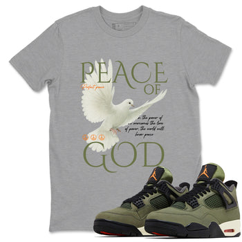 Sneaker match tees – Sneaker Tees To Match Undefeated inspired colorways Air Jordan 4 OG Olive Shoes  – Peace of God Tee Heather Grey 1