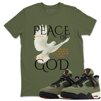 Sneaker match tees – Sneaker Tees To Match Undefeated inspired colorways Air Jordan 4 OG Olive Shoes  – Peace of God Tee Military Green 1