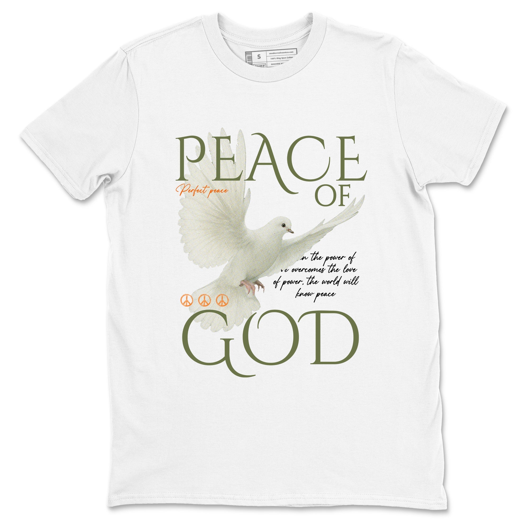 Sneaker match tees – Sneaker Tees To Match Undefeated inspired colorways Air Jordan 4 OG Olive Shoes  – Peace of God Tee White 2