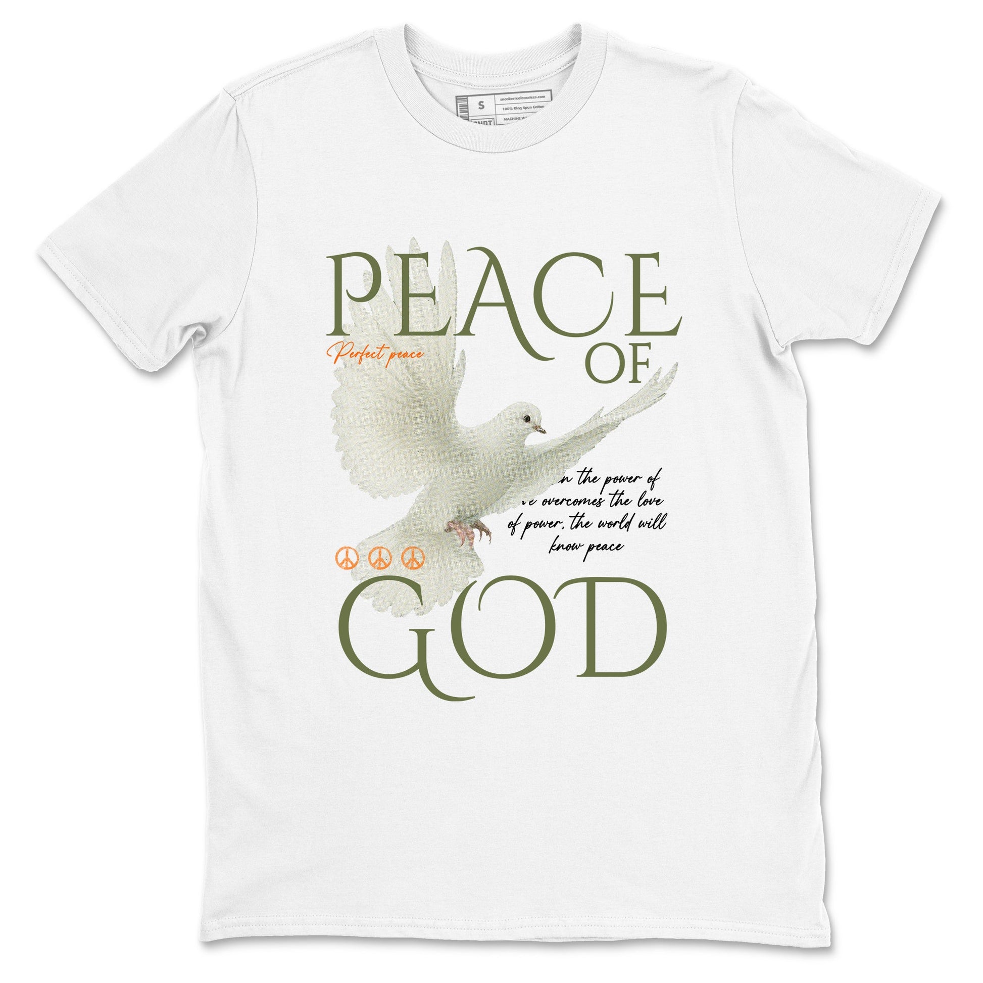 Sneaker match tees – Sneaker Tees To Match Undefeated inspired colorways Air Jordan 4 OG Olive Shoes  – Peace of God Tee White 2