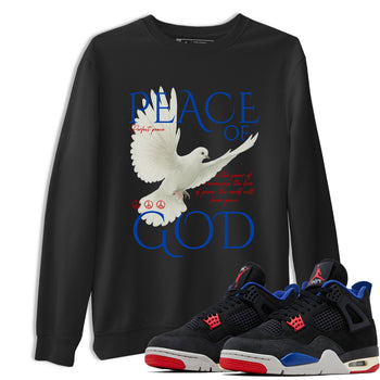 Peace of God sneaker match t-shirt styled to complete your fit with the Air Jordan 4 Rare Air sneakers, shown in Black 1.