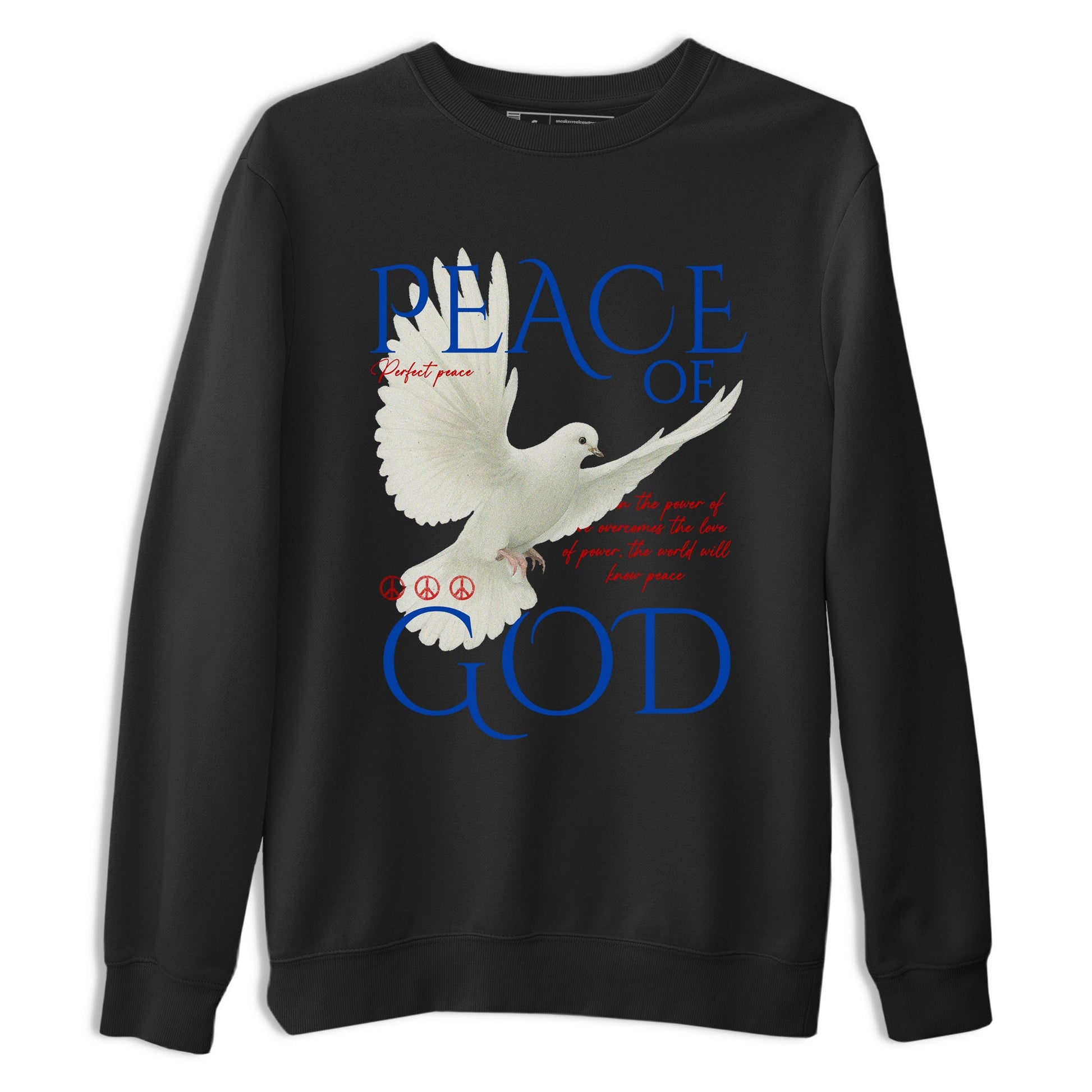 Peace of God sneaker match t-shirt styled to complete your fit with the Air Jordan 4 Rare Air sneakers, shown in Black 2.