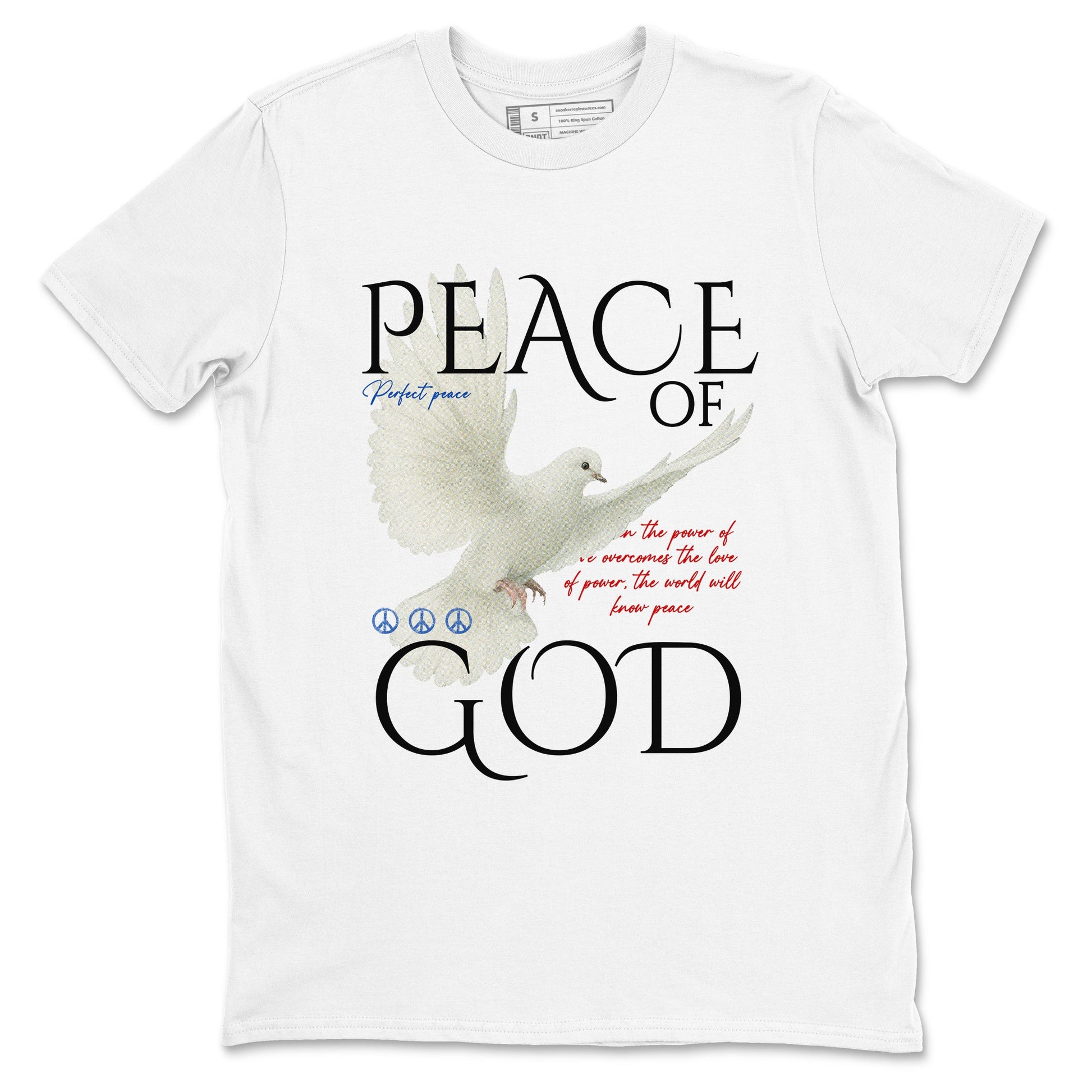 Peace of God sneaker match t-shirt styled to complete your fit with the Air Jordan 4 Rare Air sneakers, shown in White 2.