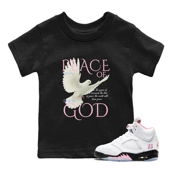Sneaker match tees – Sneaker Tees To Match Air Jordan 5 Medium Soft Pink Shoes – Peace of God Kids T-Shirt Black 1