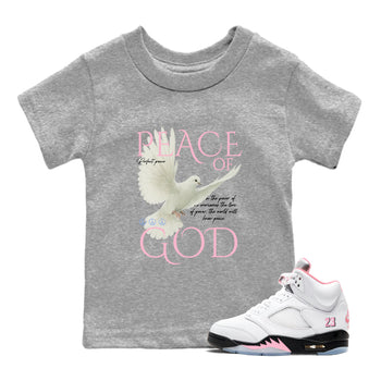 Sneaker match tees – Sneaker Tees To Match Air Jordan 5 Medium Soft Pink Shoes – Peace of God Kids T-Shirt Heather Grey 1