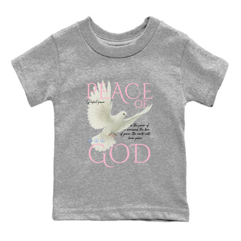 Sneaker match tees – Sneaker Tees To Match Air Jordan 5 Medium Soft Pink Shoes – Peace of God Kids T-Shirt Heather Grey 2