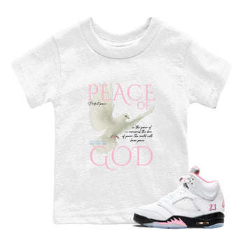 Sneaker match tees – Sneaker Tees To Match Air Jordan 5 Medium Soft Pink Shoes – Peace of God Kids T-Shirt White 1