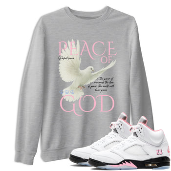 Sneaker match tees – Sneaker Tees To Match Air Jordan 5 Medium Soft Pink Shoes – Peace of God Tee Heather Grey 1