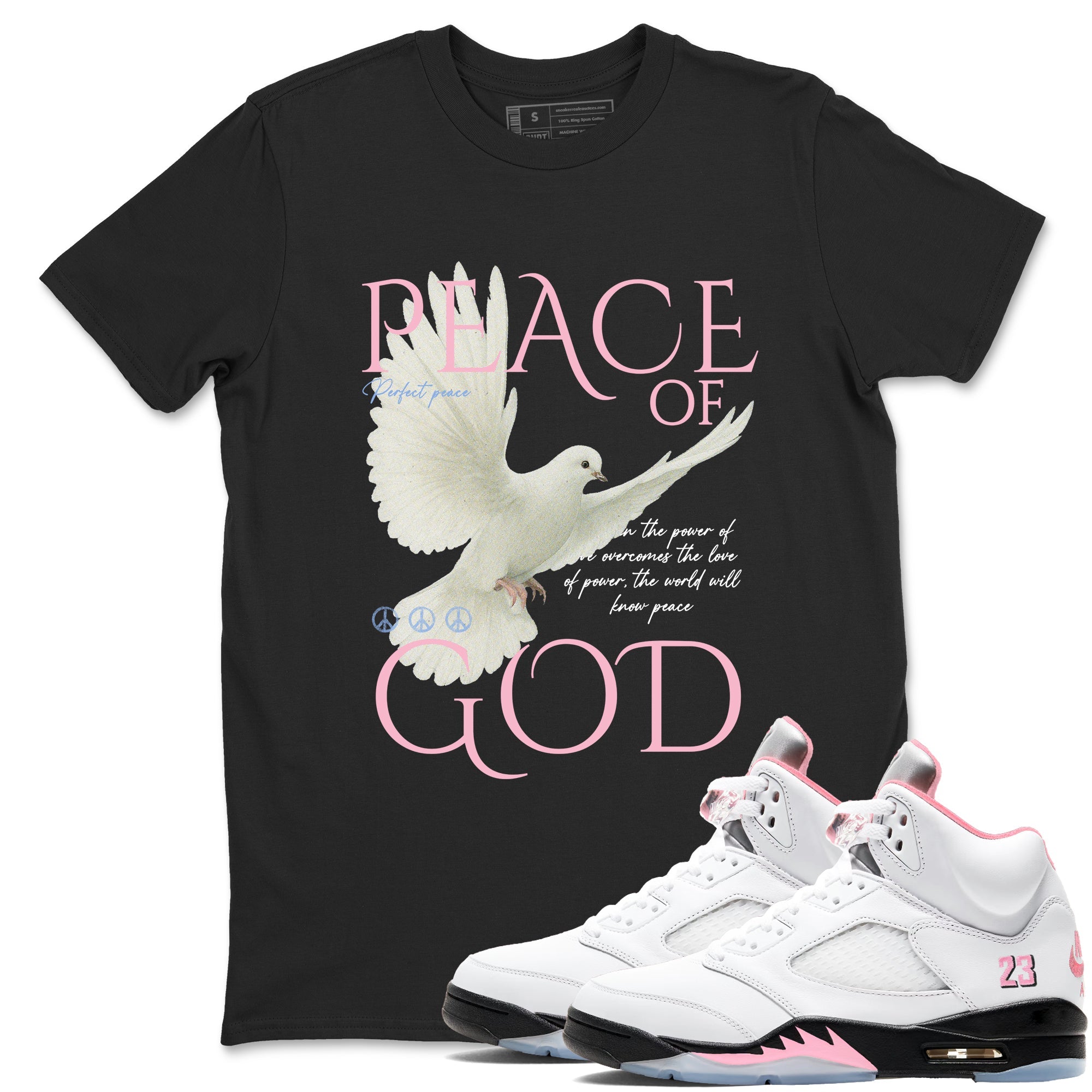 Sneaker match tees – Sneaker Tees To Match Air Jordan 5 Medium Soft Pink Shoes – Peace of God Tee Black 1