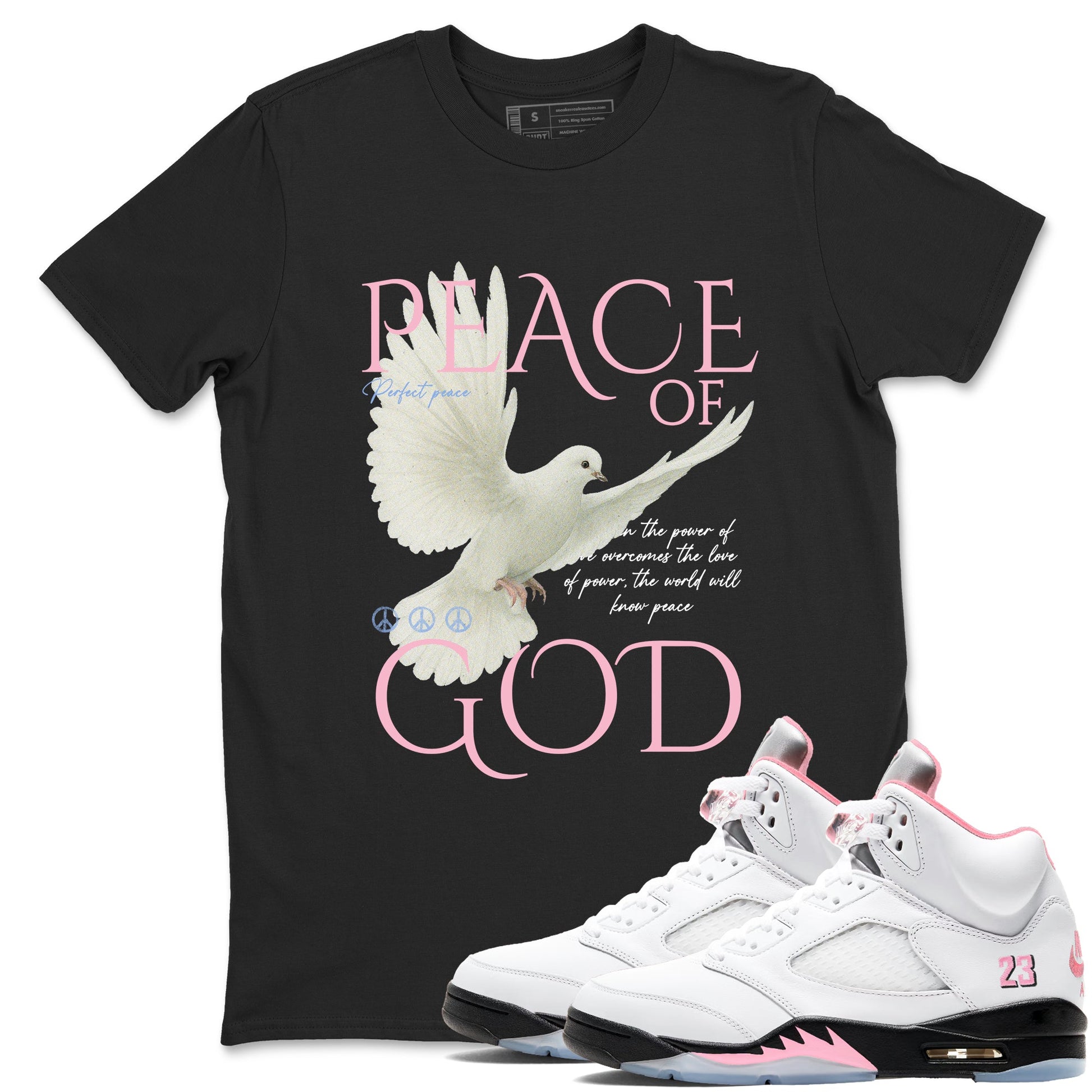 Sneaker match tees – Sneaker Tees To Match Air Jordan 5 Medium Soft Pink Shoes – Peace of God Tee Black 1