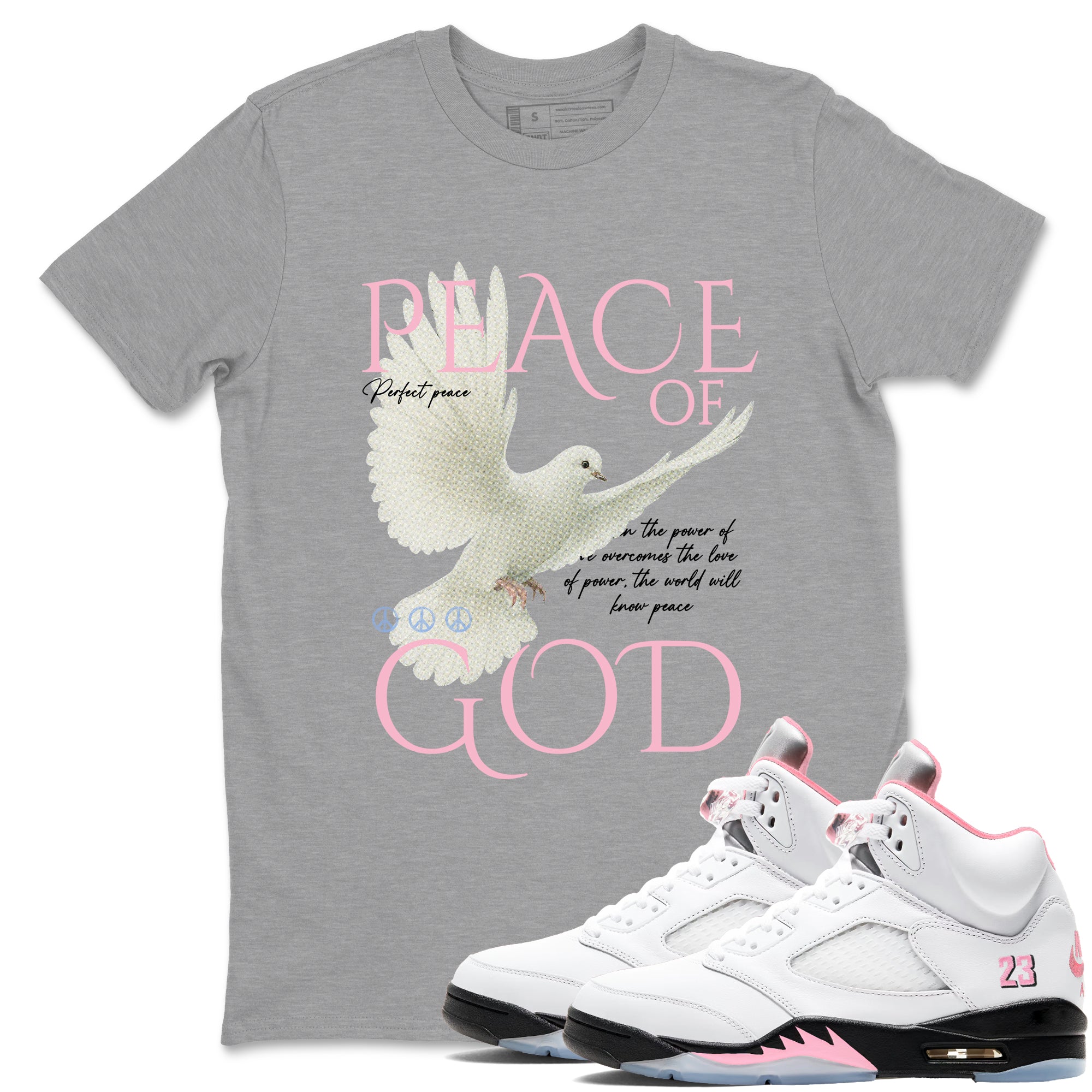 Sneaker match tees – Sneaker Tees To Match Air Jordan 5 Medium Soft Pink Shoes – Peace of God Tee Heather Grey 1