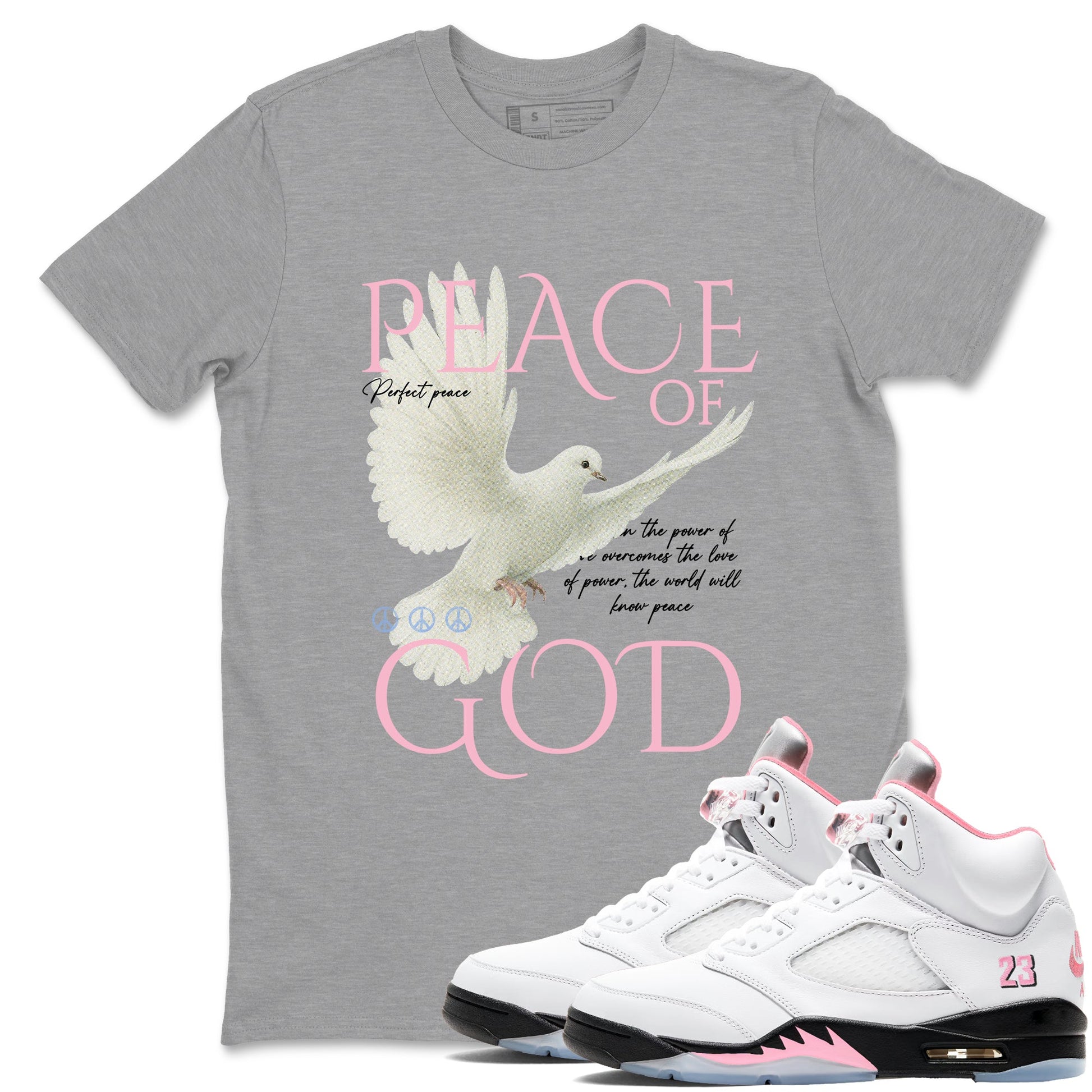 Sneaker match tees – Sneaker Tees To Match Air Jordan 5 Medium Soft Pink Shoes – Peace of God Tee Heather Grey 1