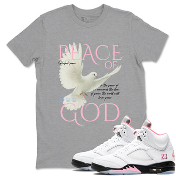 Sneaker match tees – Sneaker Tees To Match Air Jordan 5 Medium Soft Pink Shoes – Peace of God Tee Heather Grey 1