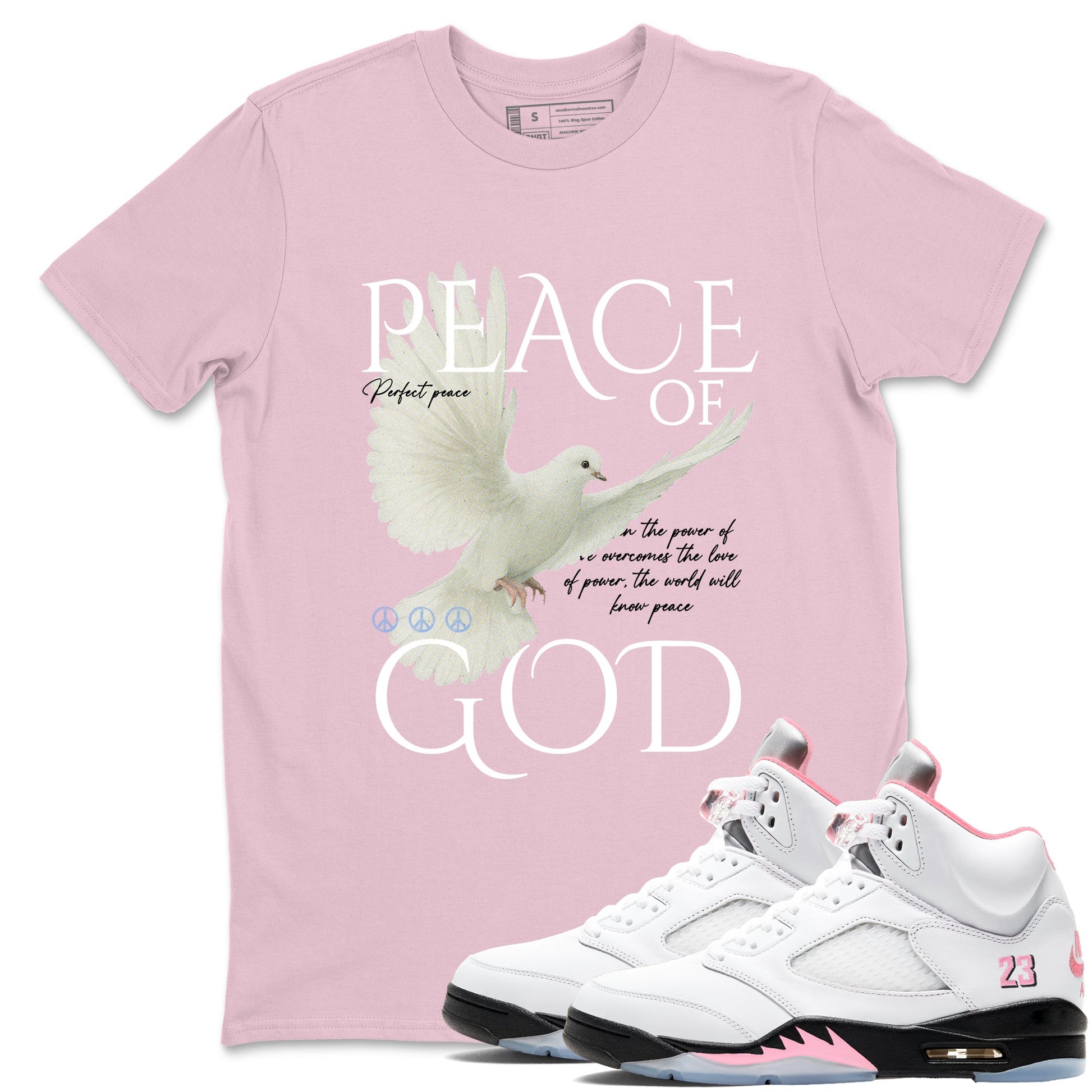Sneaker match tees – Sneaker Tees To Match Air Jordan 5 Medium Soft Pink Shoes – Peace of God Tee Pink 1
