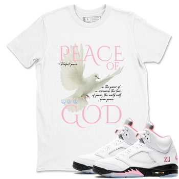 Sneaker match tees – Sneaker Tees To Match Air Jordan 5 Medium Soft Pink Shoes – Peace of God Tee White 1