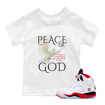 Sneaker match tees – Sneaker Tees To Match Air Jordan 5 Fire Red Shoes – Peace of God Kids T-Shirt White 1