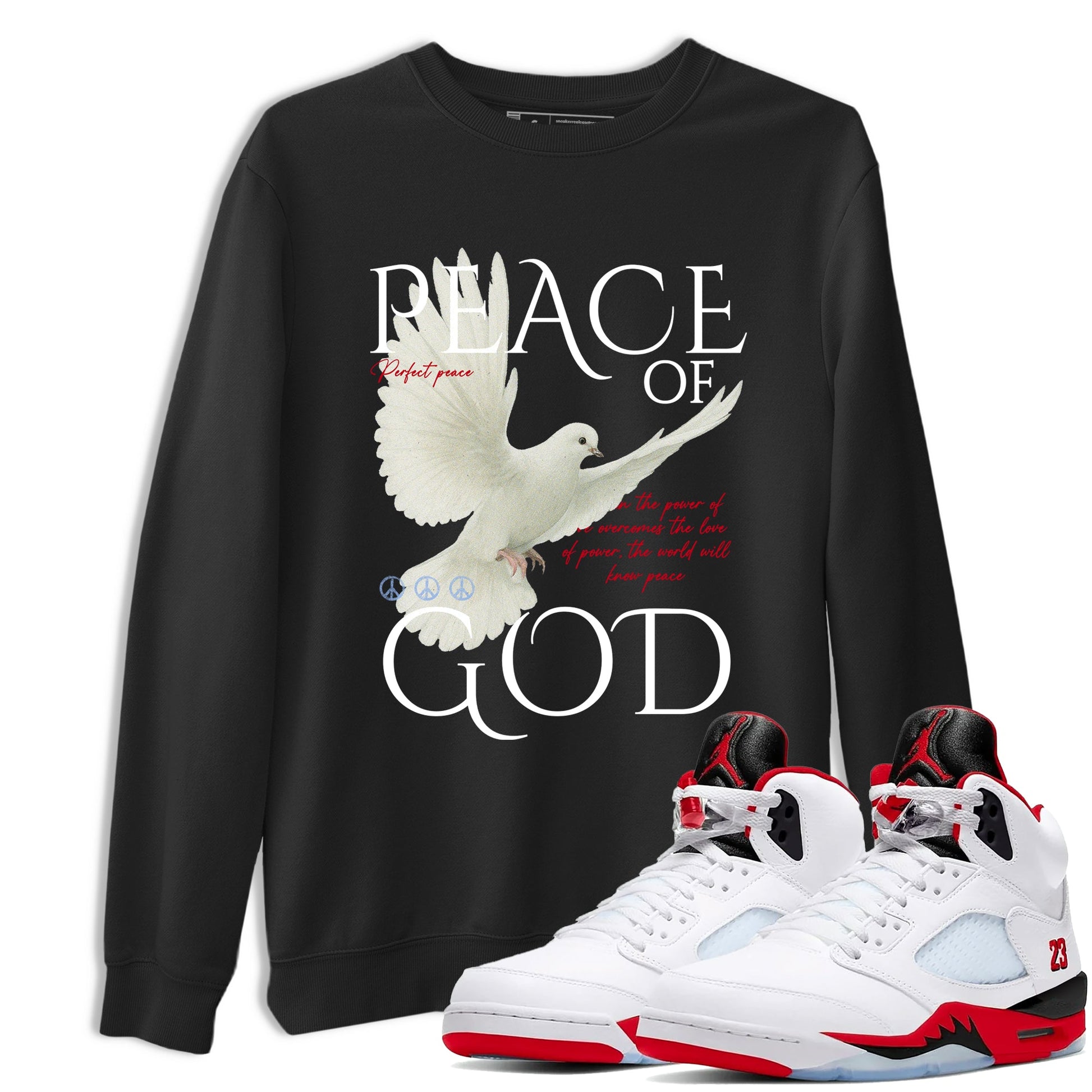 Sneaker match tees – Sneaker Tees To Match Air Jordan 5 Fire Red Shoes – Peace of God Tee Black 1
