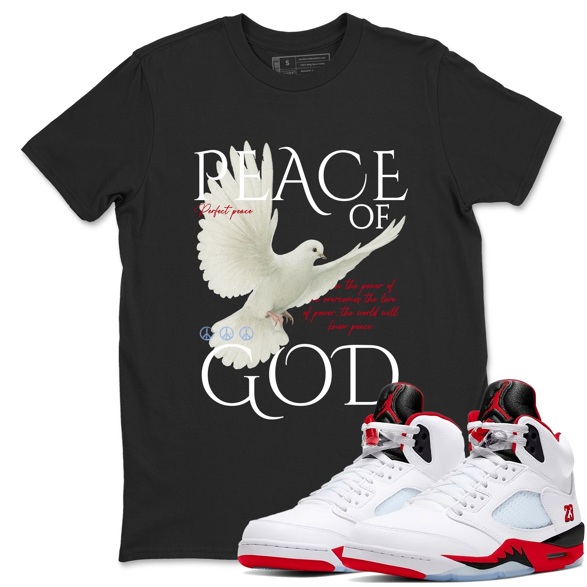 Sneaker match tees – Sneaker Tees To Match Air Jordan 5 Fire Red Shoes – Peace of God Tee Black 1